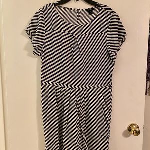 J. Crew navy and cream stripe short sleeve dress